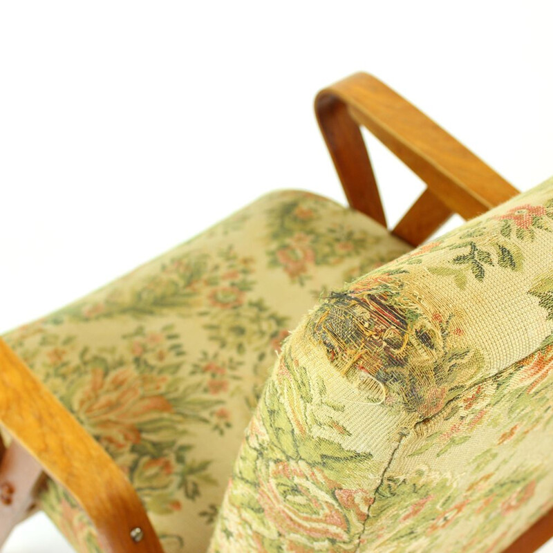 Vintage Armchair Tatra in Light Beech & Original Fabric, Czechoslovakia, circa 1960