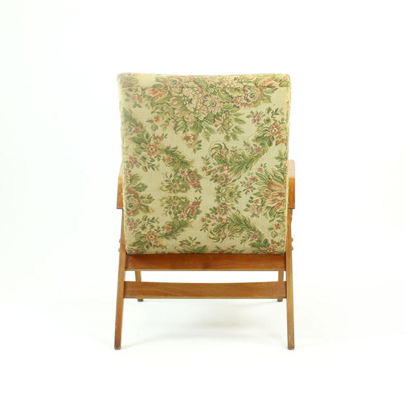 Vintage Armchair Tatra in Light Beech & Original Fabric, Czechoslovakia, circa 1960