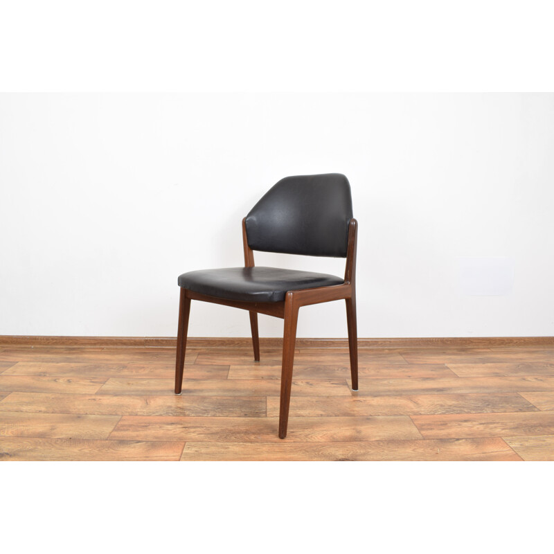 Vintage side chair for Wilkhahn in teak and black leather 1950