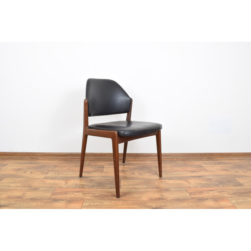 Vintage side chair for Wilkhahn in teak and black leather 1950