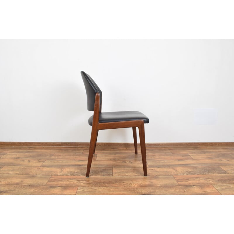 Vintage side chair for Wilkhahn in teak and black leather 1950