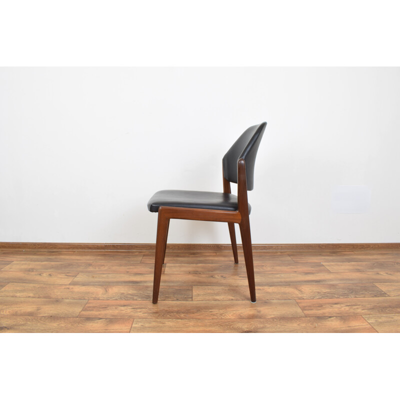 Vintage side chair for Wilkhahn in teak and black leather 1950