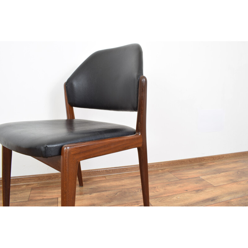 Vintage side chair for Wilkhahn in teak and black leather 1950