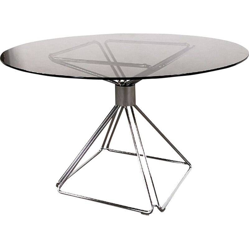 Vintage table for Novalux in glass and steel 1970