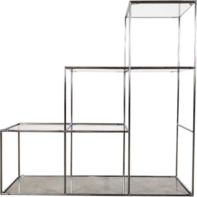 Vintage Abstracta shelf system for Abstracta System in glass and silver steel 1960