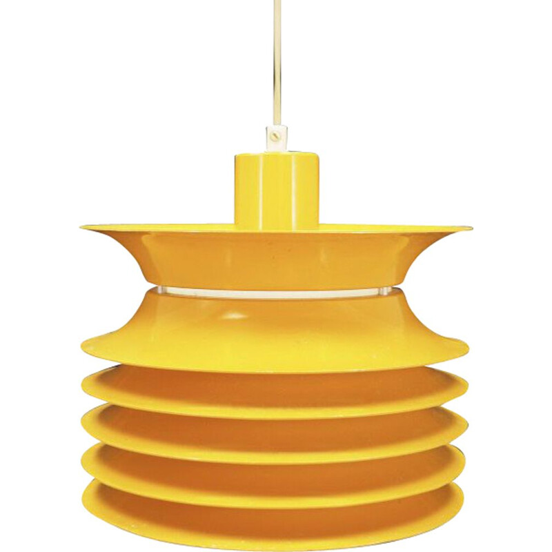 Vintage scandinavian hanging lamp in yellow plastic 1970