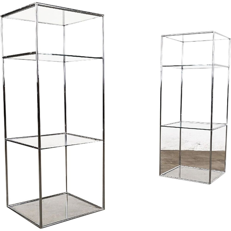 Pair of vintage Abstracta stands for Abstracta System in glass and steel