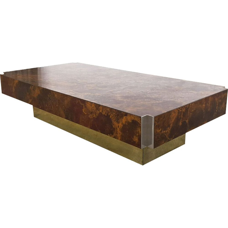 Vintage coffee table in wood and brass
