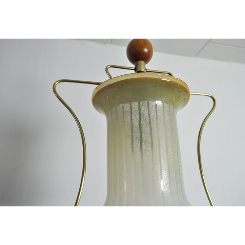 Vintage scandinavian pendant lamp in glass and brass 1930