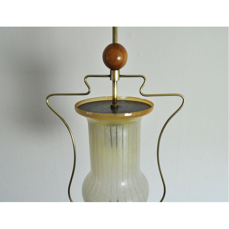Vintage scandinavian pendant lamp in glass and brass 1930
