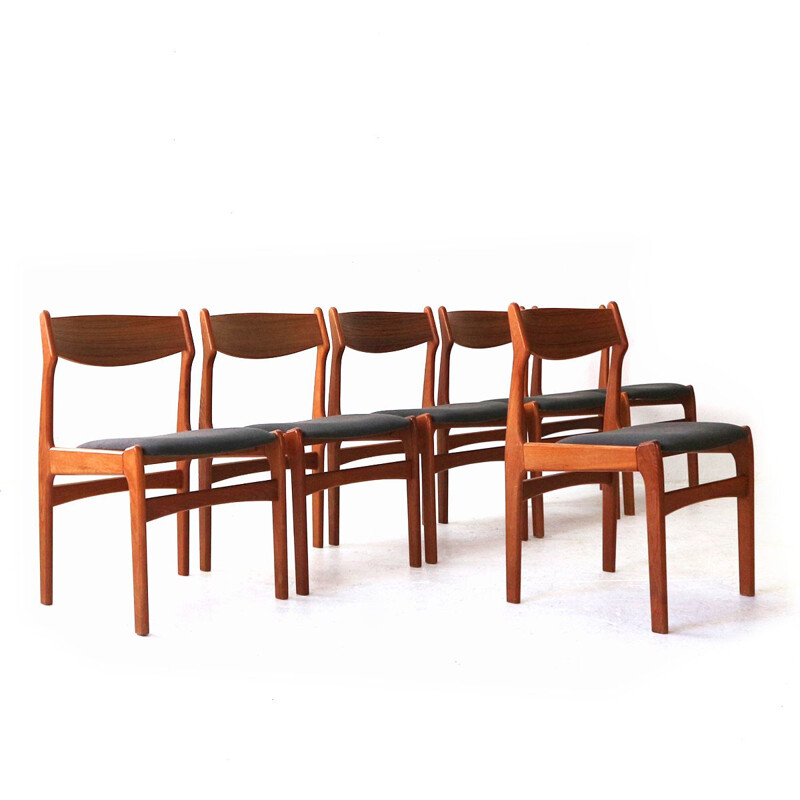 Set of 6 vintage chairs in teak and gray fabric 1960