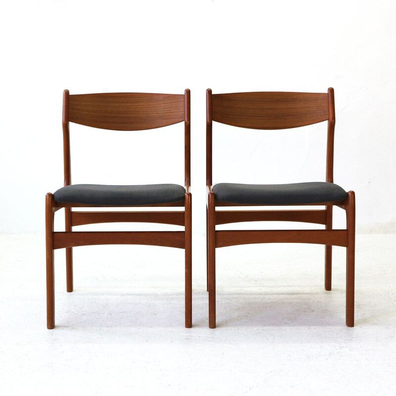 Set of 6 vintage chairs in teak and gray fabric 1960