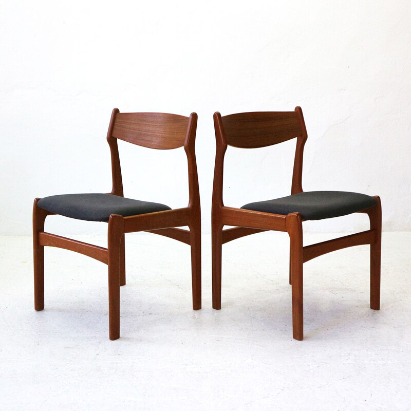 Set of 6 vintage chairs in teak and gray fabric 1960