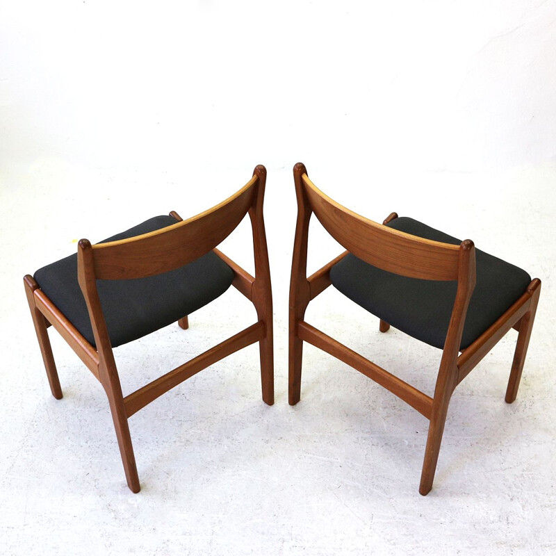 Set of 6 vintage chairs in teak and gray fabric 1960