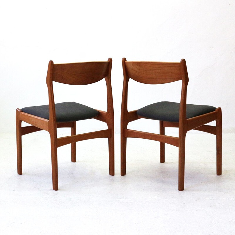 Set of 6 vintage chairs in teak and gray fabric 1960