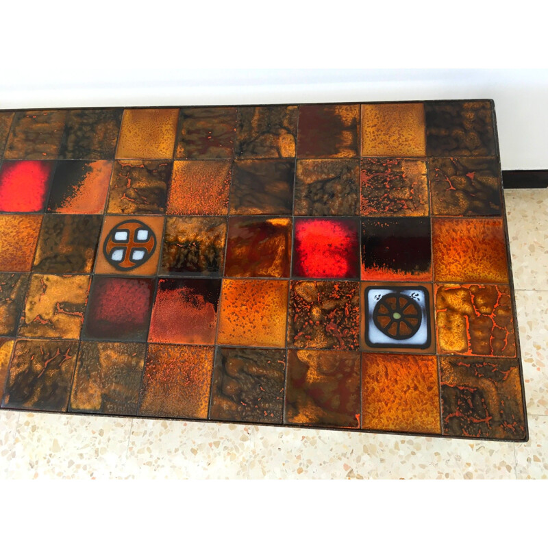 French vintage coffee table in orange ceramic and metal 1960