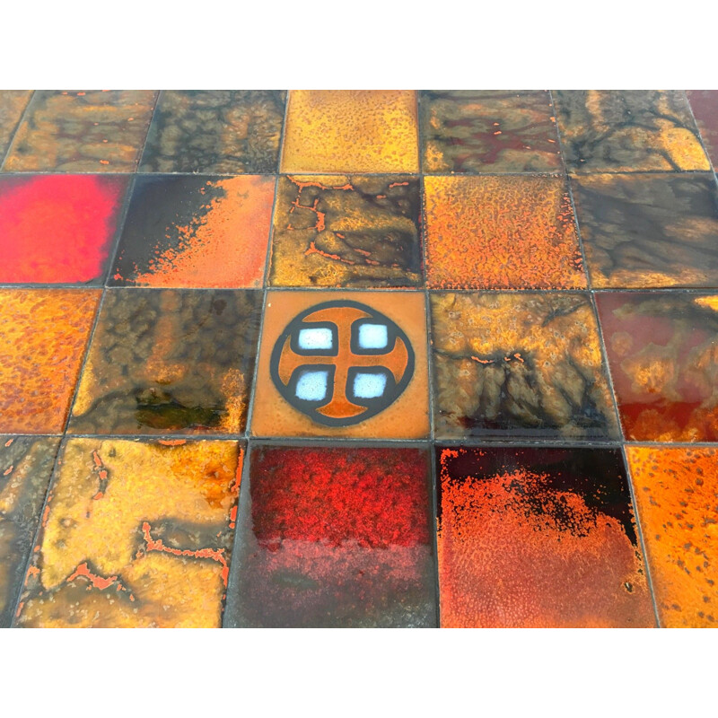 French vintage coffee table in orange ceramic and metal 1960