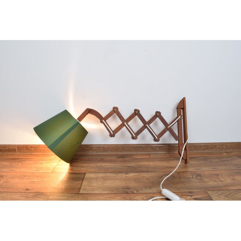 Vintage green scissor sconce in teakwood 1960