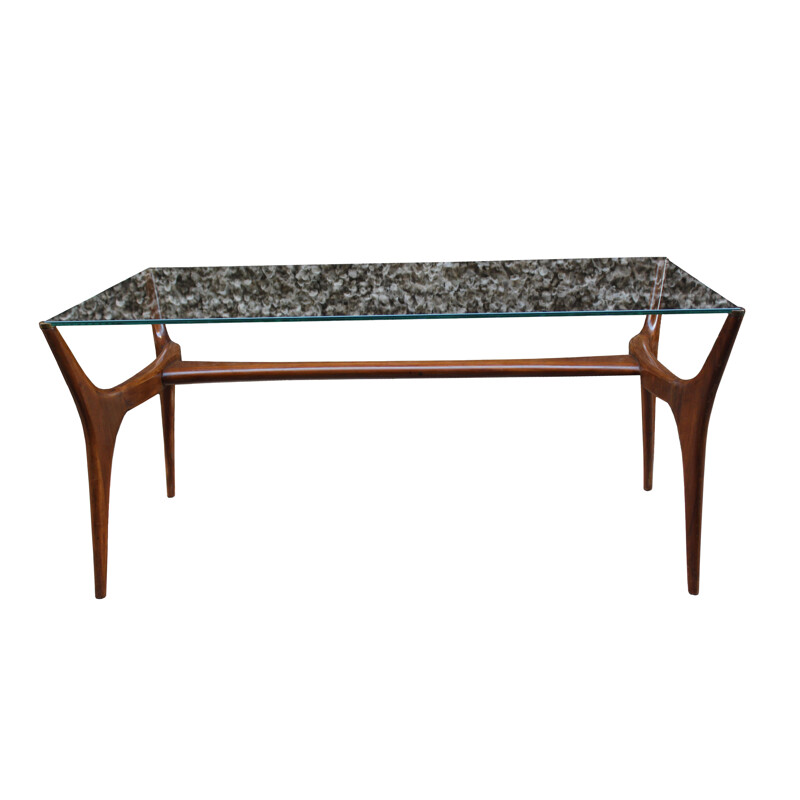 Vintage italian coffee table in wood and glass 1950