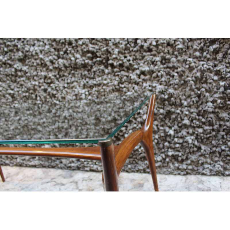 Vintage italian coffee table in wood and glass 1950