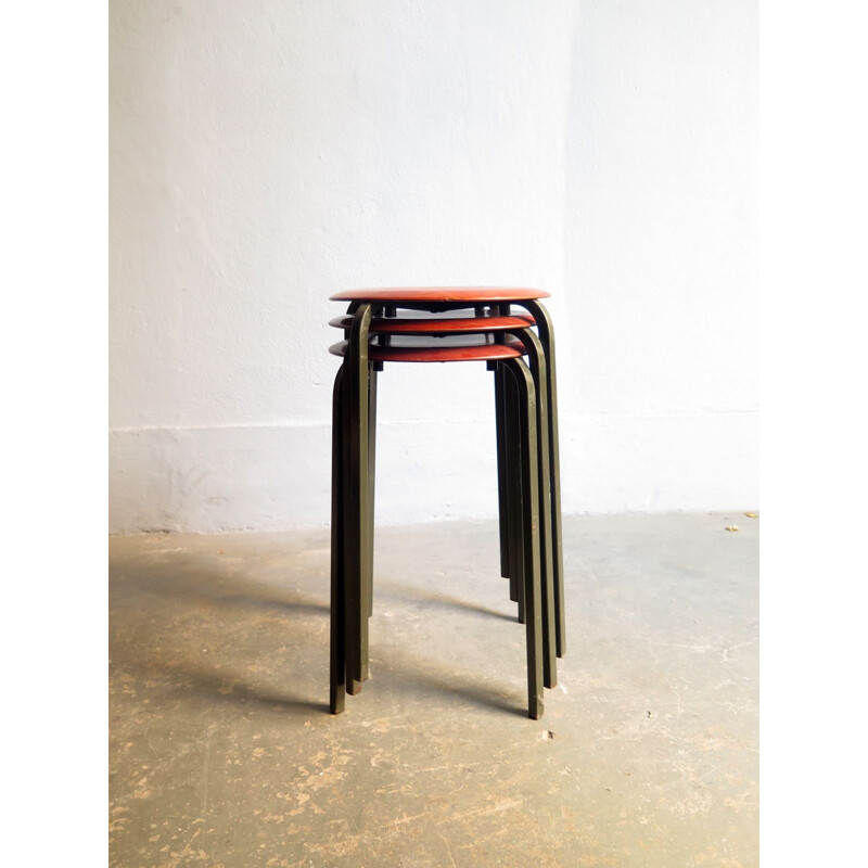Set of 3 stools in wood and metal