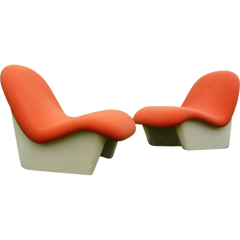 Paar plastic en oranje stoffen fauteuils, Luigi COLANI - 1970