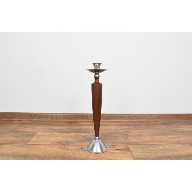 Vintage Danish teak and aluminum candlestick