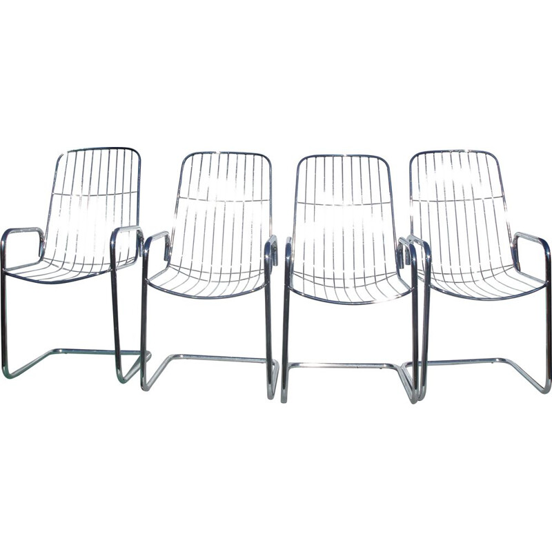 Set of 4 vintage chairs in chromed metal