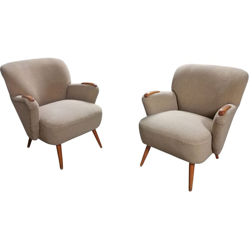 Pair of Danish armchairs in beige fabric