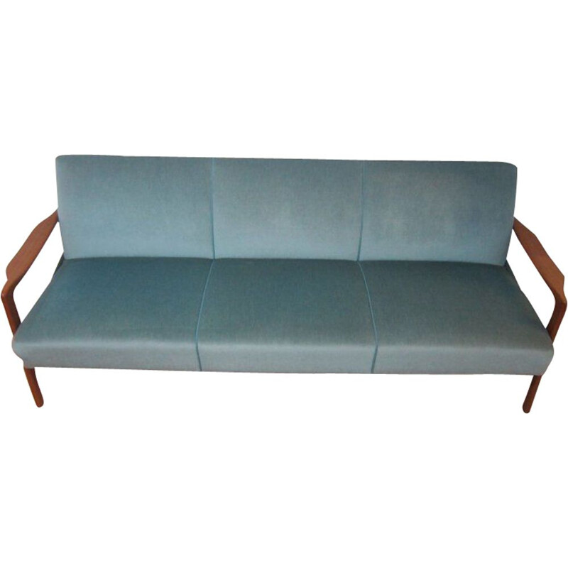 Vintage-Bettsofa aus Teakholz und blauem Samt