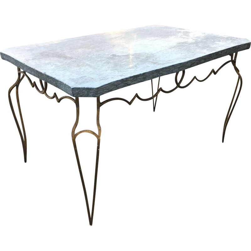 Vintage coffee table in gilded metal and marble by René Prou