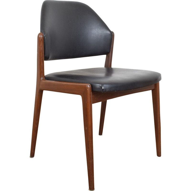 Chaise vintage pour Wilkhahn en teck et cuir noir 1950