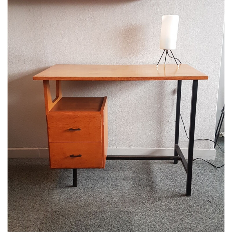 Vintage french desk in wood and metal 1950