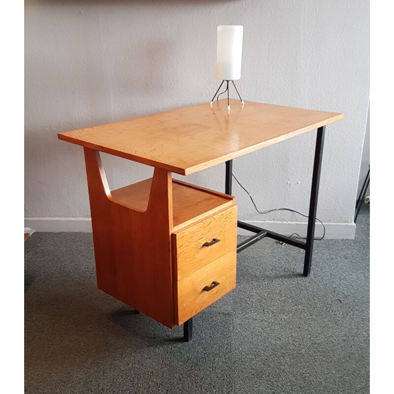 Vintage french desk in wood and metal 1950