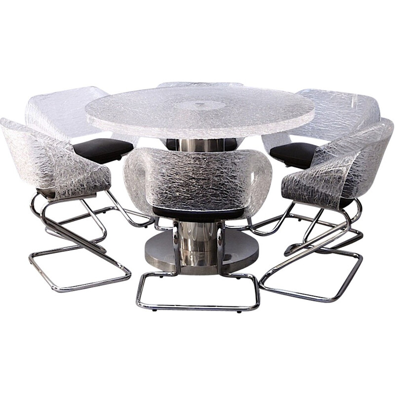 Chromed metal and plexiglas dining set, Harvey GUZZINI - 1970s