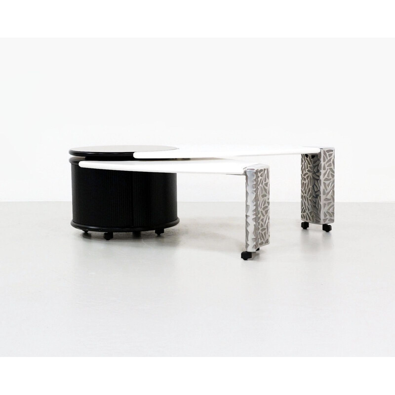 Vintage coffee table by Leolux in wood and aluminium 1980