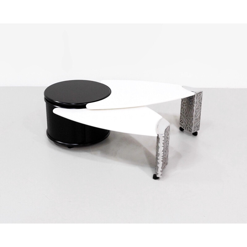 Table basse vintage par Leolux en bois et aluminium 1980