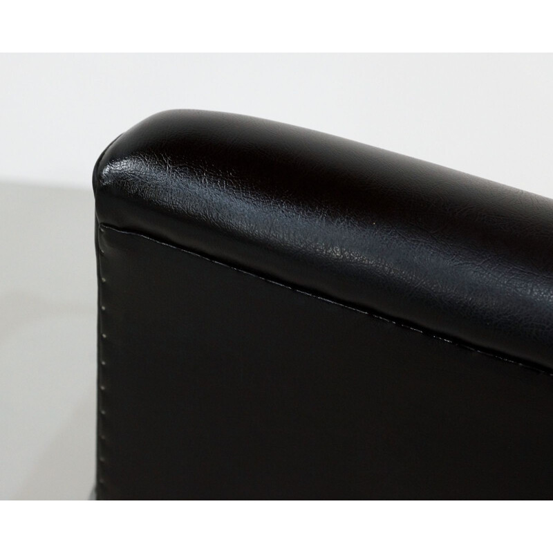 Vintage belgian armchair for Tubax in black leatherette and steel 1950