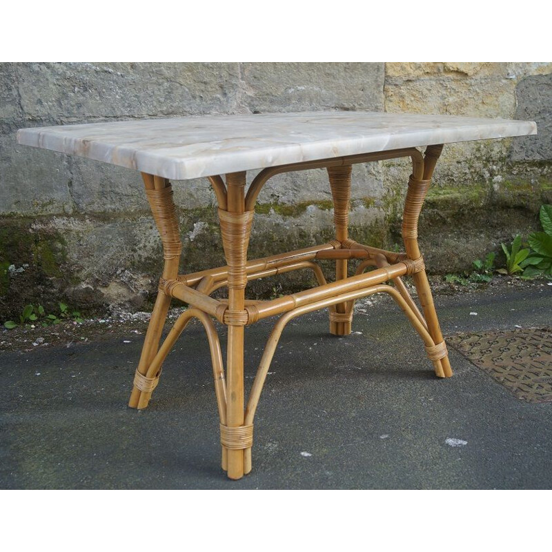 Vintage rattan 1970 bistro table