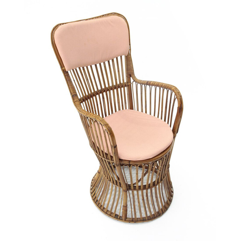 Vintage Italian rattan armchair by Dal Vera