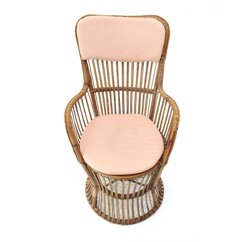 Vintage Italian rattan armchair by Dal Vera