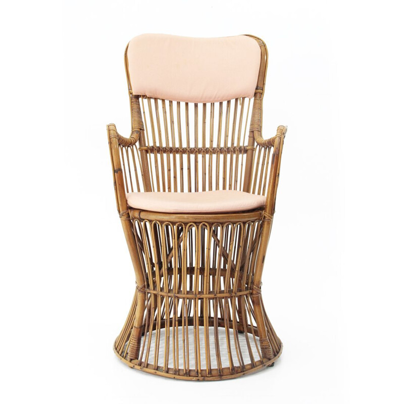 Vintage Italian rattan armchair by Dal Vera