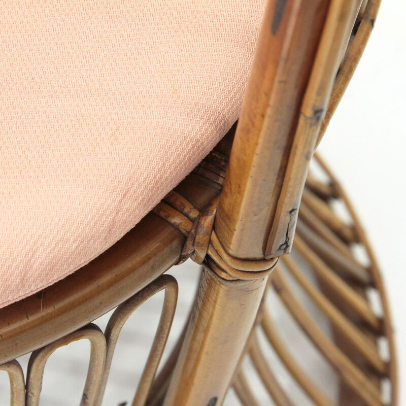 Vintage Italian rattan armchair by Dal Vera