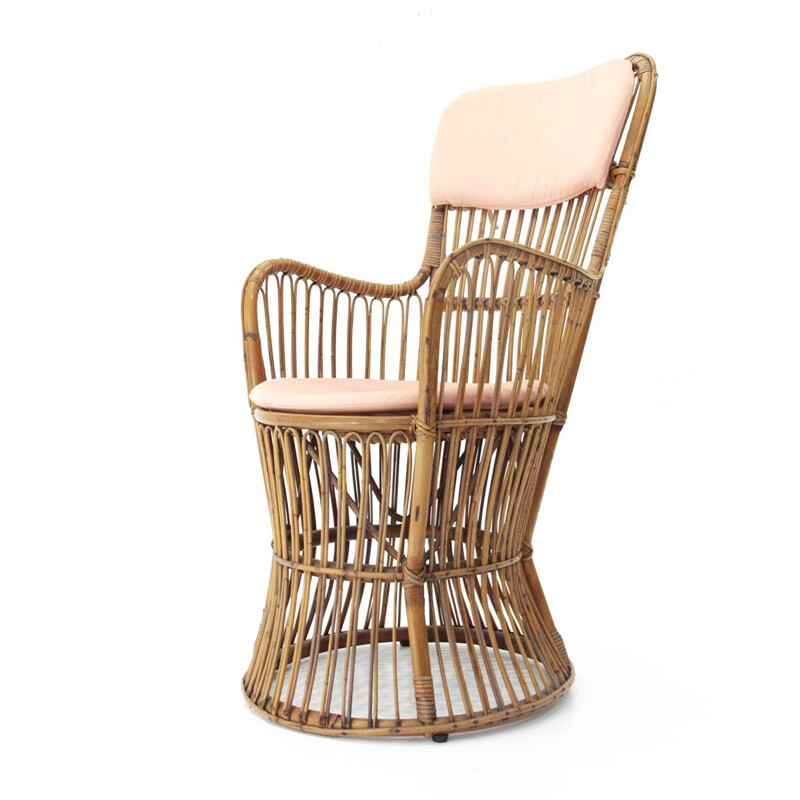 Vintage Italian rattan armchair by Dal Vera