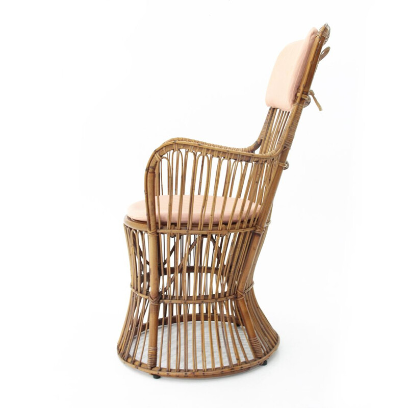 Vintage Italian rattan armchair by Dal Vera
