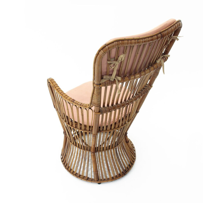 Vintage Italian rattan armchair by Dal Vera