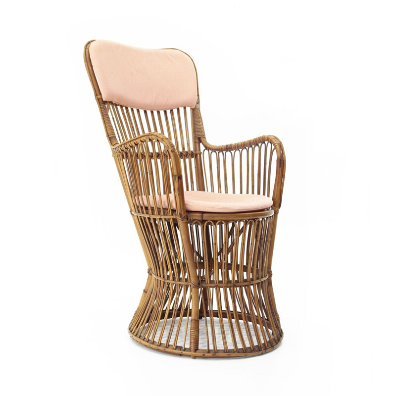 Vintage Italian rattan armchair by Dal Vera