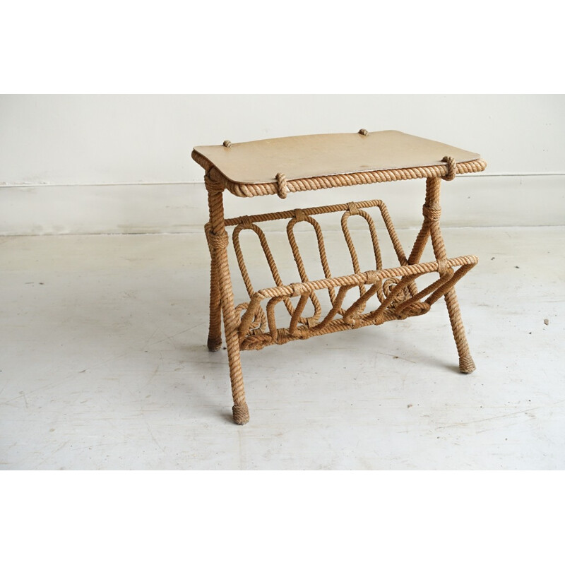 Side table in rope and wood, Adrien AUDOUX and Frida MINET - 1950s