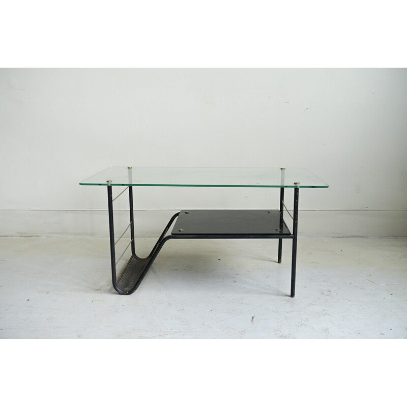 Vintage glass and metal coffee table, 1960