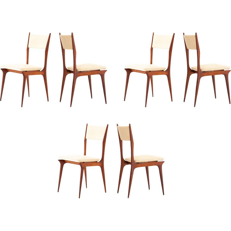 Set of 6 beige chairs in skai and mahogany